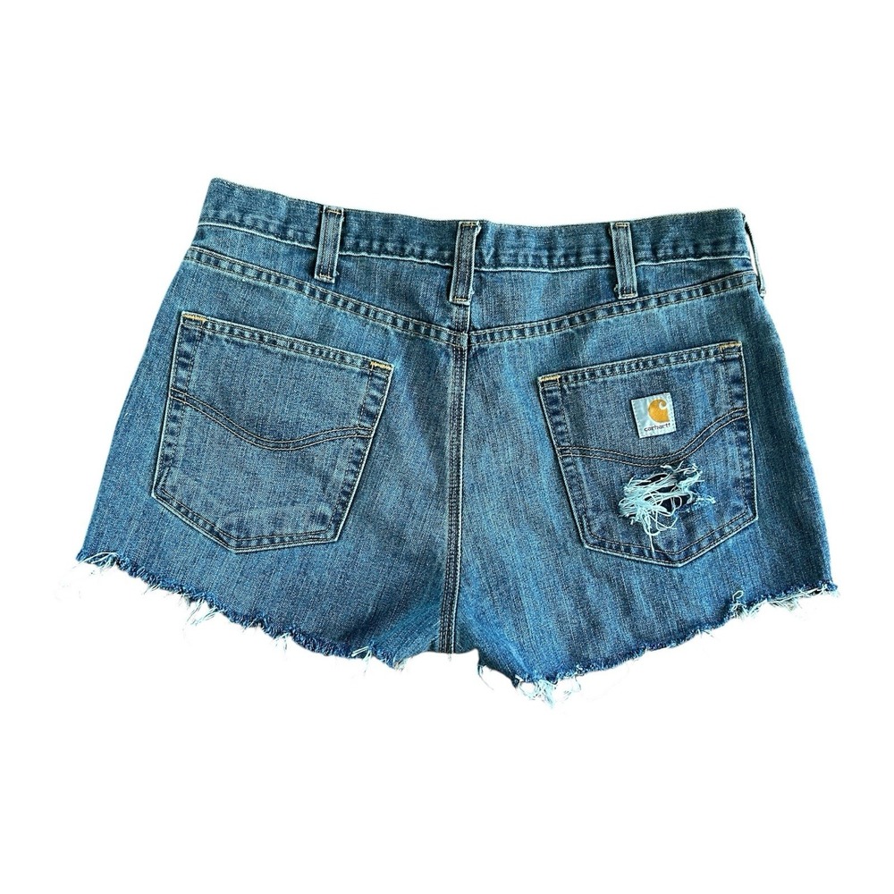 Carhartt DIY Men's Denim Medium Wash Blue Shorts Raw Hem Cut Relaxed Fit Sz 36